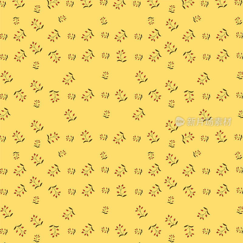 Cute seamless pattern on yellow background with beautiful botanical flowers. Hand drawn plants. Texture for scrapbooking, wrapping paper, invitations.